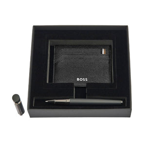 Hugo Boss Black Rollerball Pen & Leather Card Holder Set