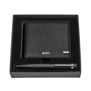 Hugo Boss Set Black Ballpoint Pen & Leather Wallet